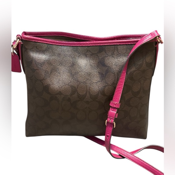 Coach signature crossbody bag and wallet matching set brown and raspberry color - Picture 3 of 16